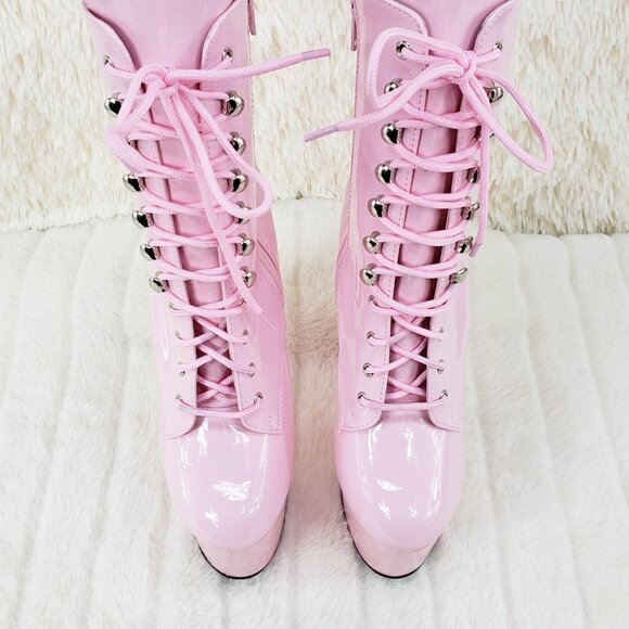 Baby Pink Patent Platform 7" Heel Ankle Boots - Picture 9 of 16